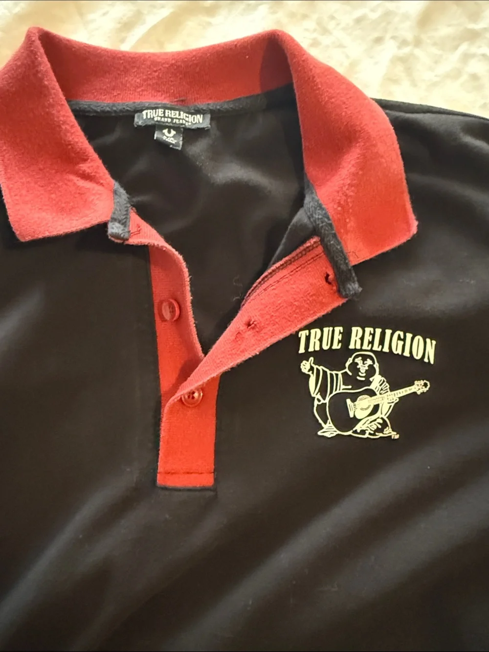 True Religion Black Polo with Red Collar and Trim